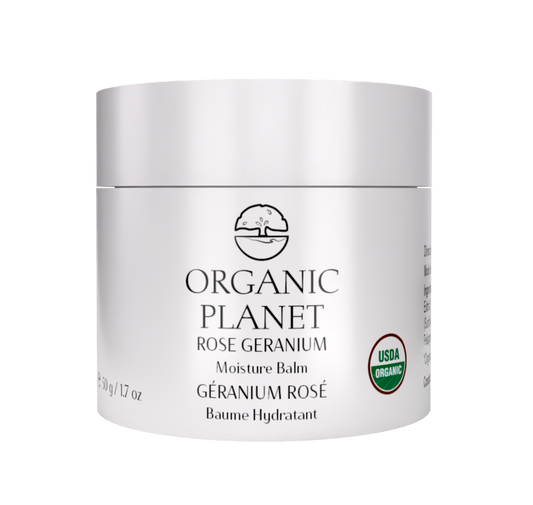 This Rose Geranium Moisture Balm is made with 95-100% USDA Certified Organic Ingredients. It deeply nourishes all skin types overnight, improving texture and elasticity while protecting skin. With aloe vera, ceramides, and antioxidants, this gentle, paraben-free balm leaves skin smooth and refreshed, lightly scented with lemon.