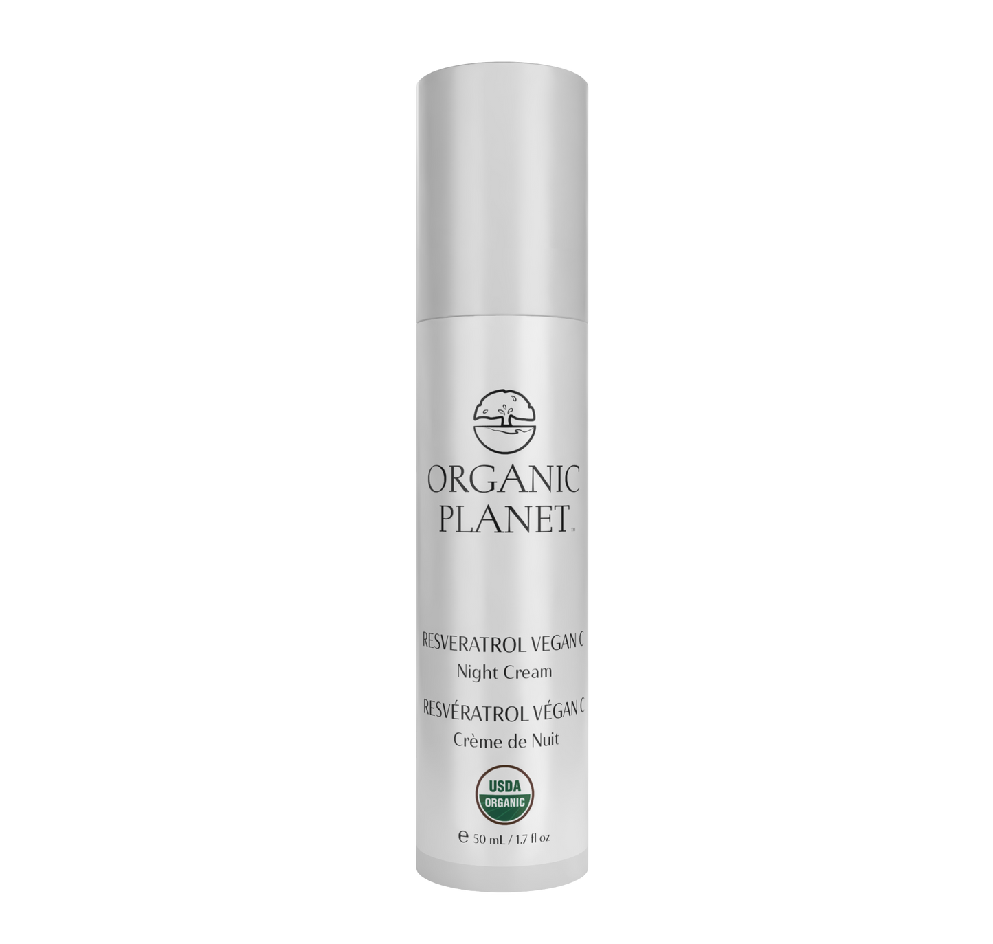 Organic Planet resveratrol vegan c night cream bottle on a white background