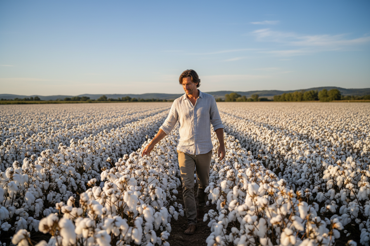 Man Cotton Field