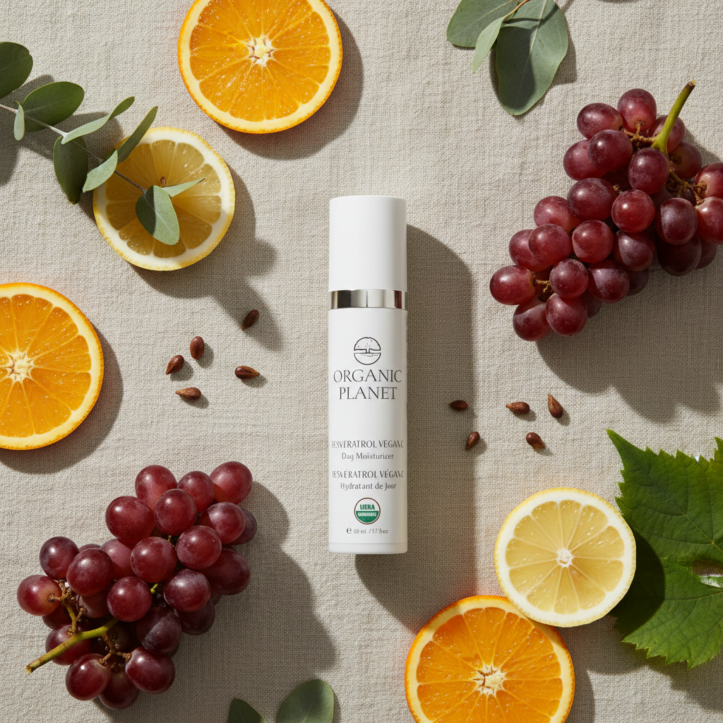 Resveratrol Vegan C Day Moisturizer – Ingredient Flat Lay